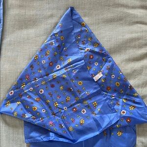 Vintage Glentex Rectangle Scarf Sky Blue Floral Japan Neck Waist Head